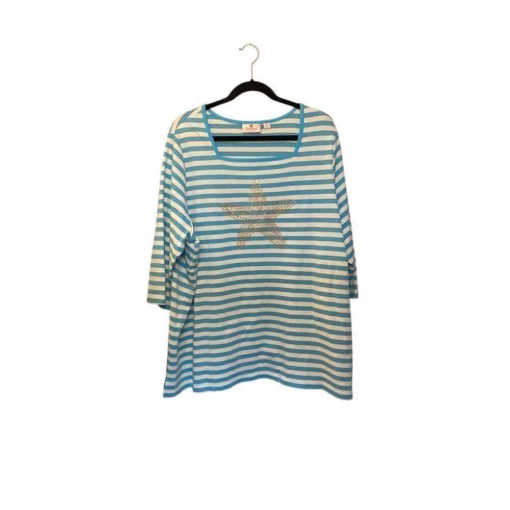 Quacker factory women’s embellished starfish, 3/4 sleeve plus size top 3X